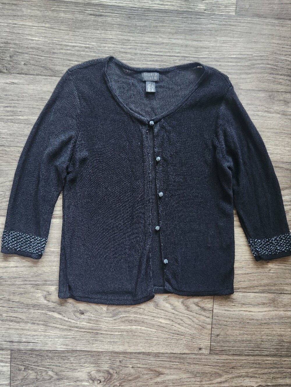 90s Sigrid Olsen Black Beaded Knit Cardigan Sweater Size L